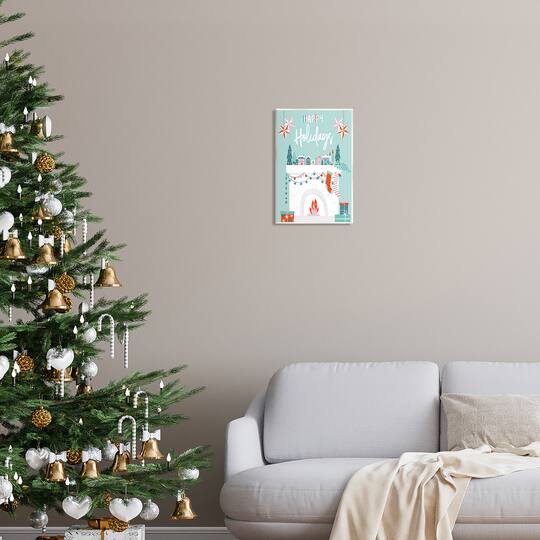 Stupell Industries Happy Holidays Festive Mantel Stockings Wall Plaque Art